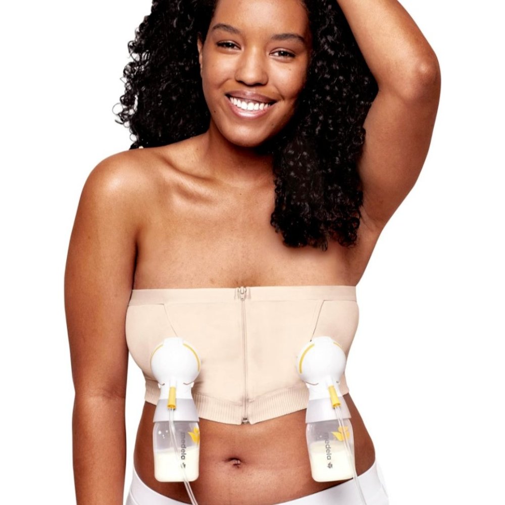 Medela Hands-free Pumping Bra Bustier Easy Relax Breastfeeding Bra Beige Small